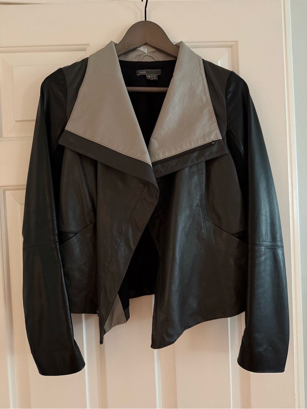 Vince color block leather moto jacket XS